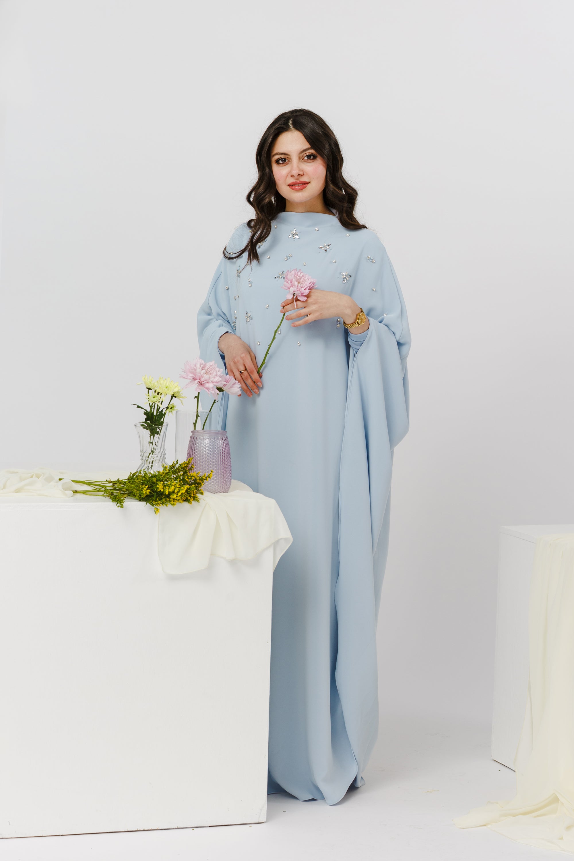 Baby Blue Beaded Kaftan Gown- Final Sale