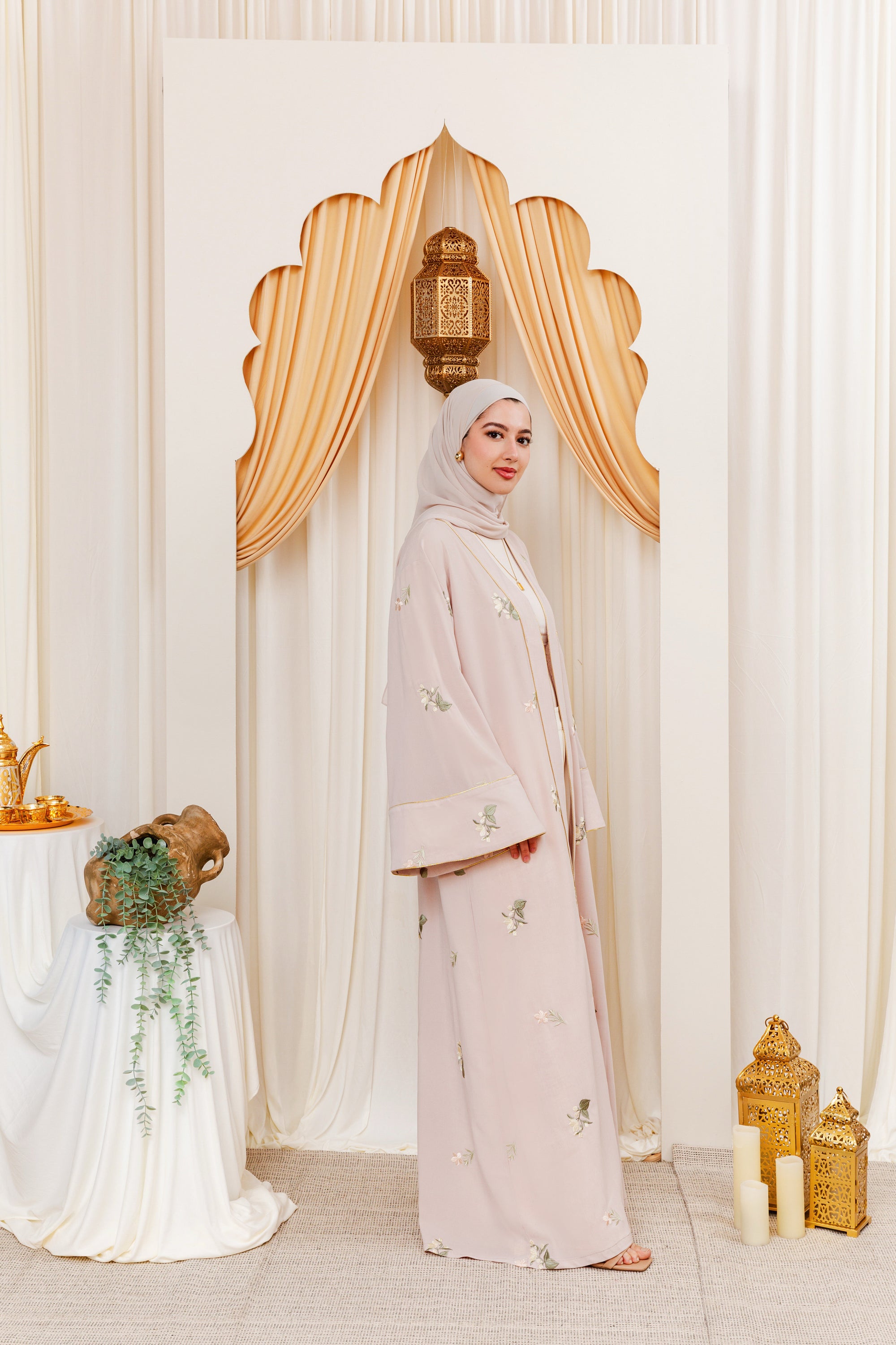 Mauve Pink Yasmin Embroidered Abaya