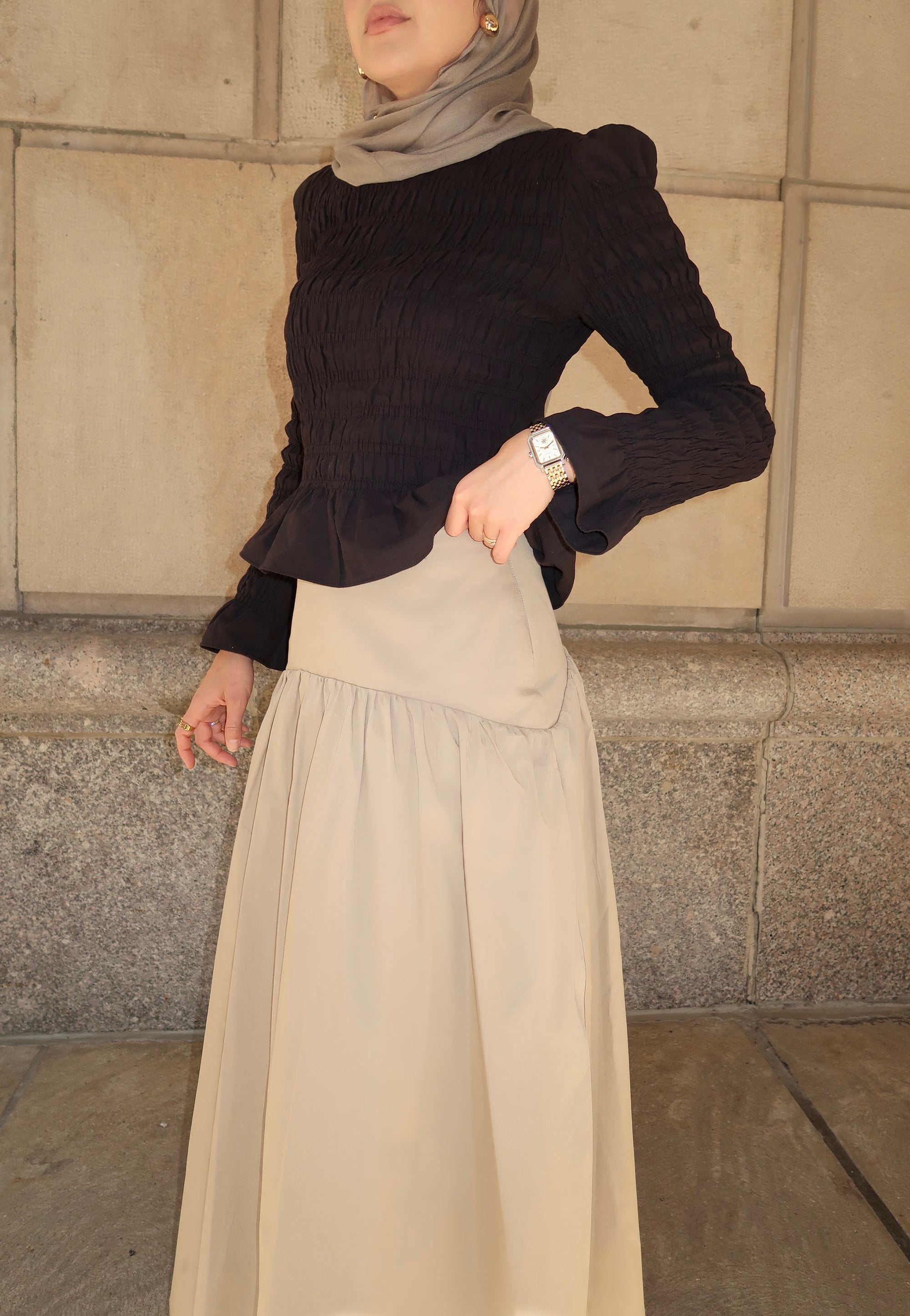 Khaki Cotton Low Waisted Skirt