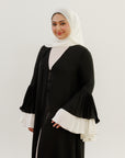 Black & Cream Pleated Sleeve Abaya + Scarf Set (2 pcs)
