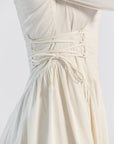 Cream Puff Sleeve Lace Up Dress- Final Sale