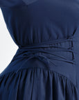 Navy Puff Sleeve Lace Up Dress - Final Sale