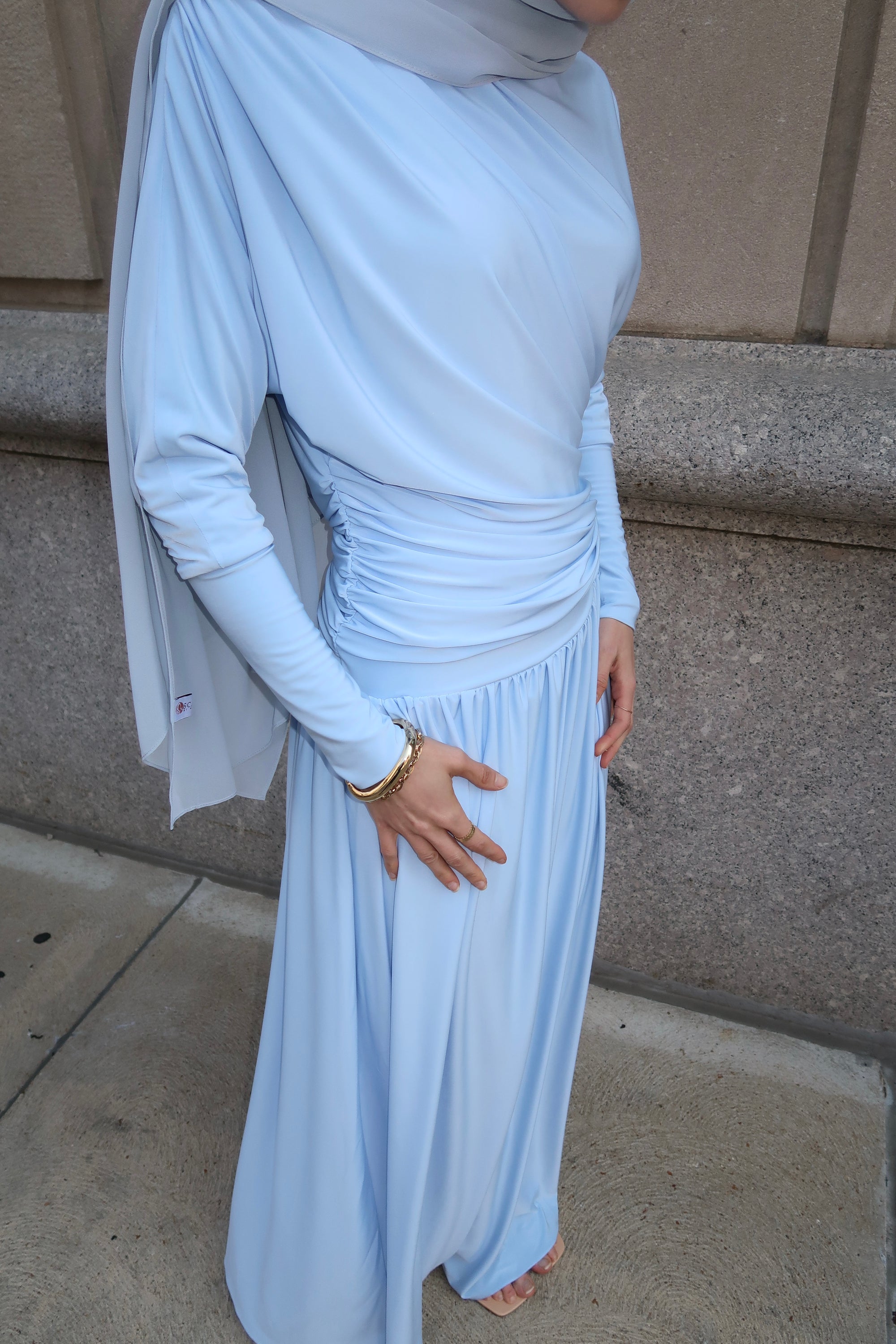 Baby Blue Batwing Jersey Maxi Dress