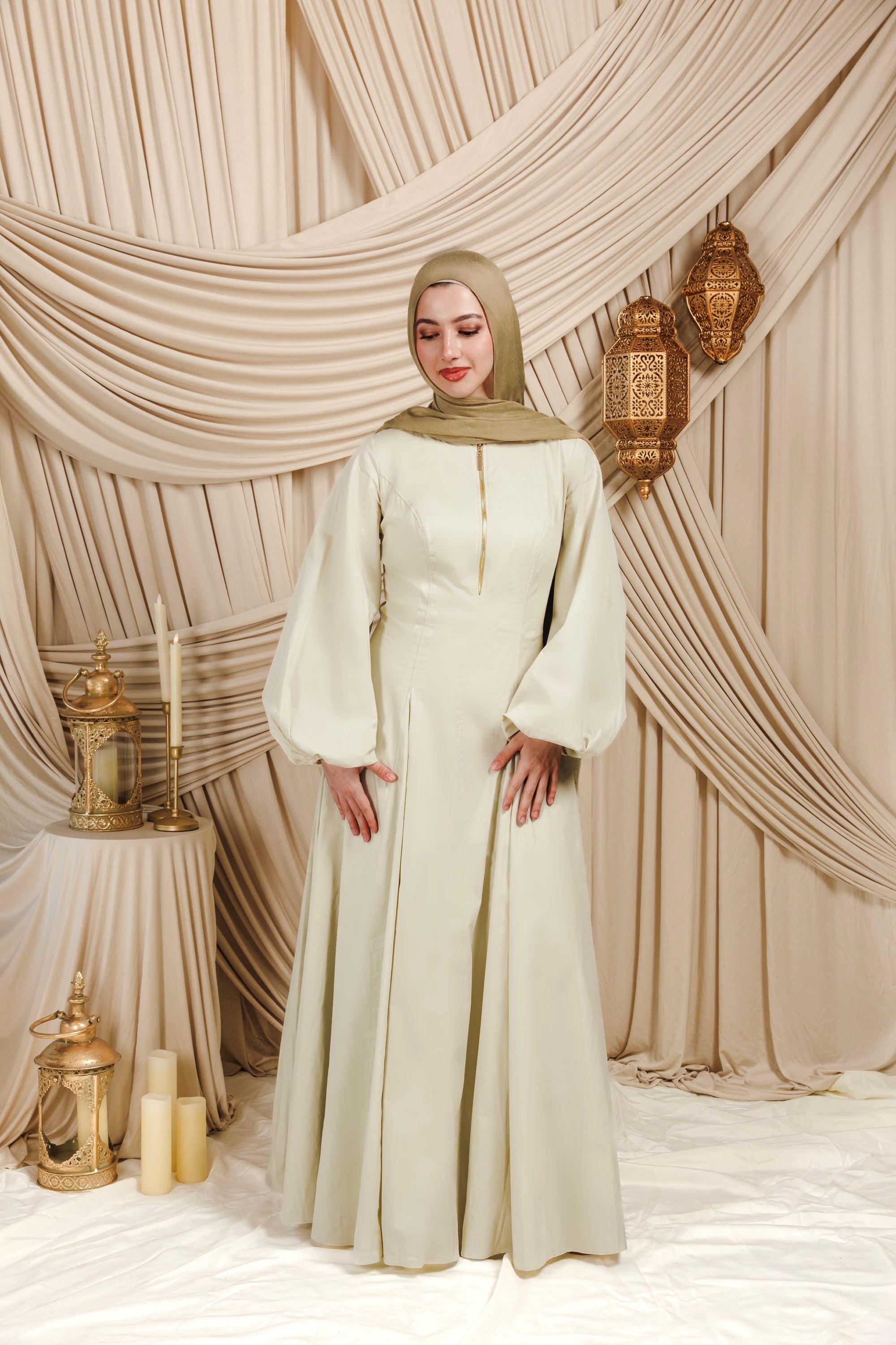 Pistachio Zip Up Cotton Dress- Final Sale