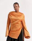 Burnt Orange Satin Ruched Tunic