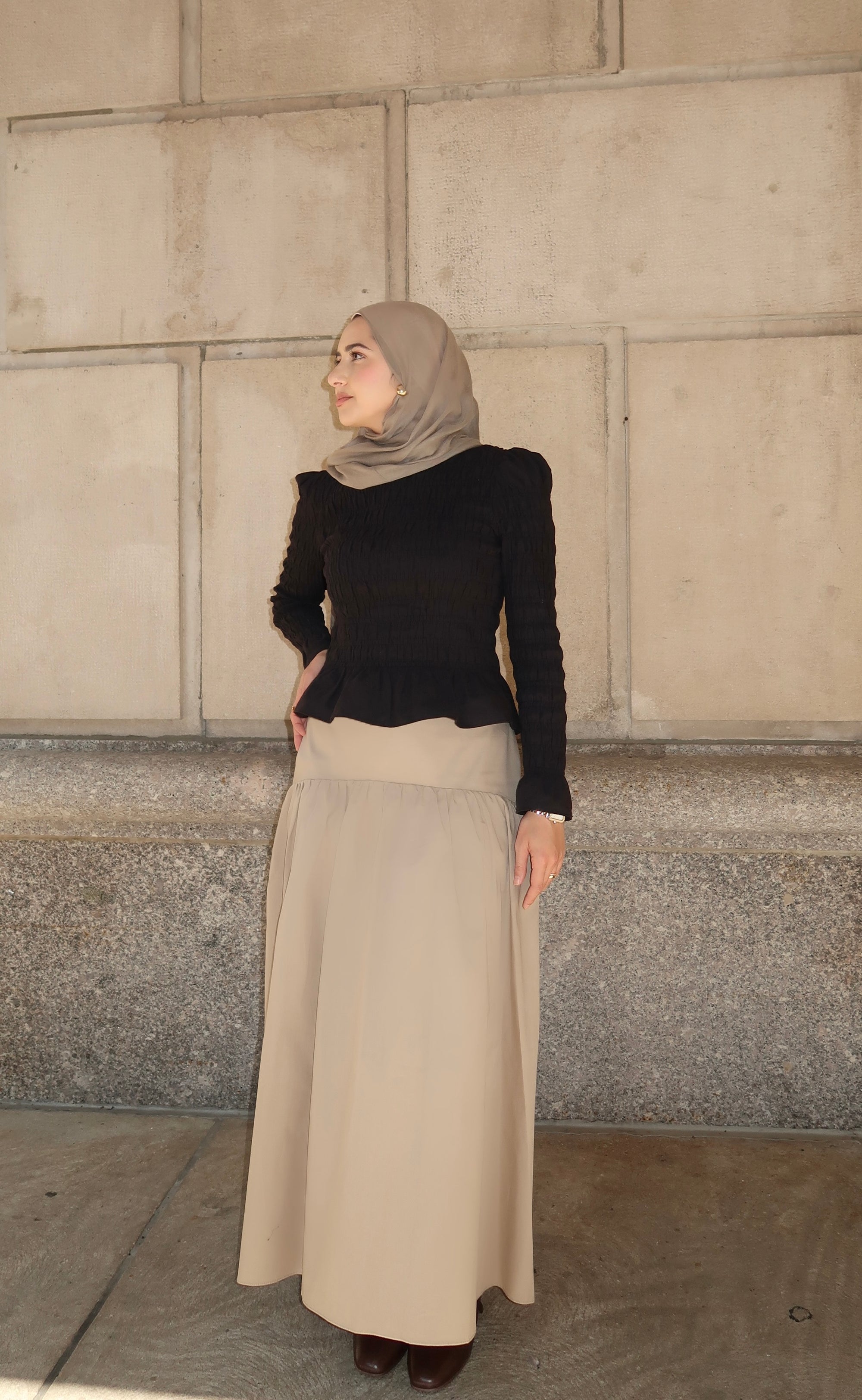 Khaki Cotton Low Waisted Skirt