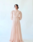 Peachy Blush Beaded Appliqué Gown