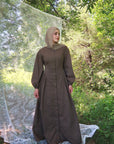 Mocha Cinched Buttoned Dress