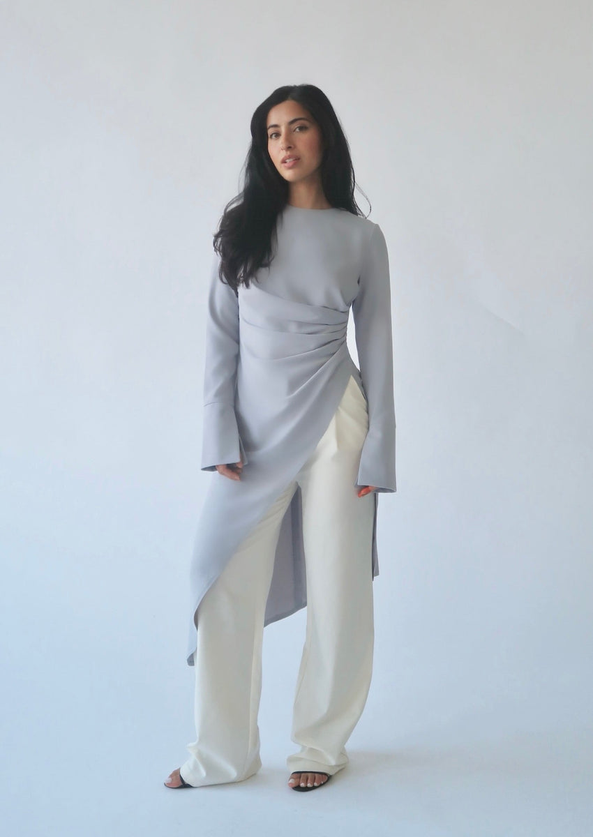 Powder Gray Asymmetric Slit Tunic – Summer Evenings