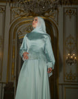 Icy Blue Embellished Satin Peplum Set