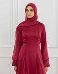 Cherry Red Pleated Slit Gown