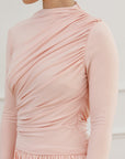 Crepe Blush Asymmetric Draped Dress