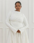 White Asymmetric Draped Dress