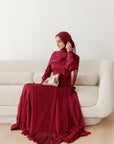 Cherry Red Pleated Slit Gown