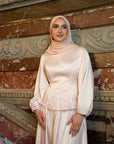 Blush Pink Embellished Satin Peplum Set