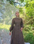 Mocha Cinched Buttoned Dress