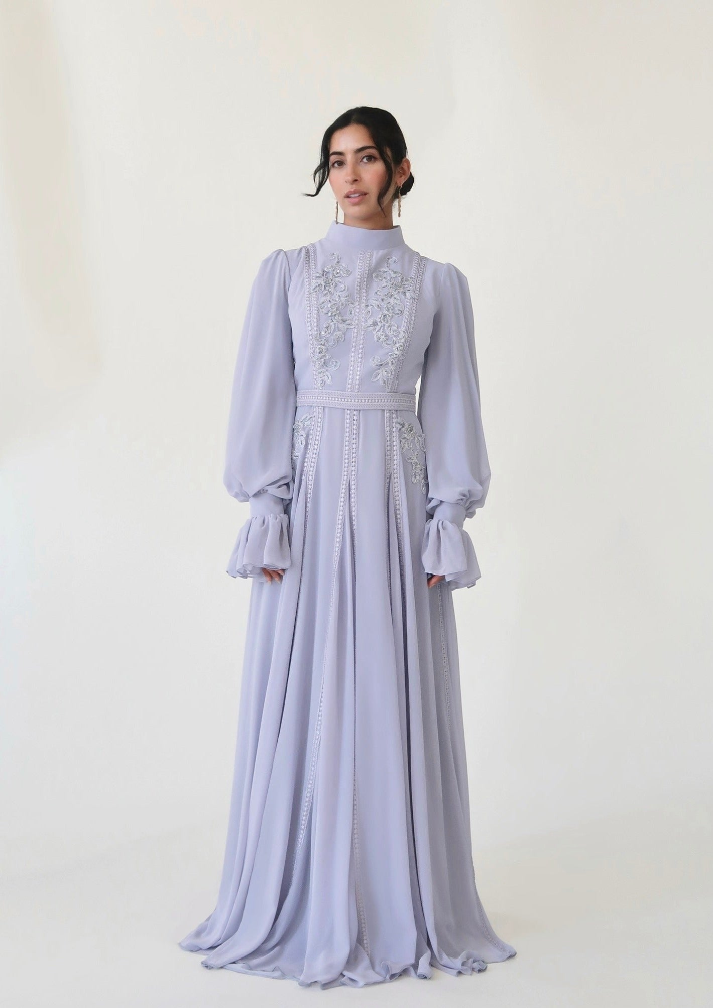 Periwinkle Beaded Appliqu Gown - Hijabi Modest Evening Gowns in USA Summer Evenings Periwinkle Beaded Appliqu Gown - Hijabi Modest Evening Gowns in USA Summer Evenings