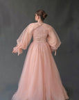 Peach Convertible Halter Neck Ball Gown