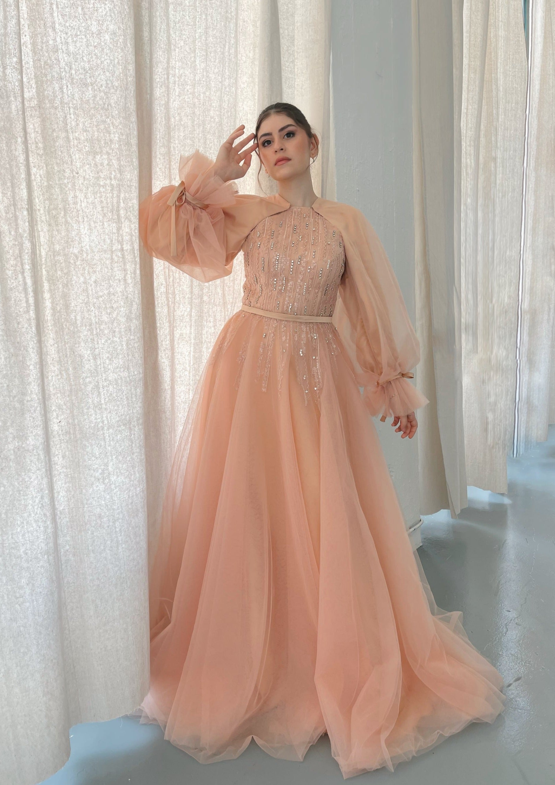 Peach Convertible Halter Neck Ball Gown Peach Convertible Halter Neck Ball Gown