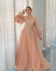 Peach Convertible Halter Neck Ball Gown