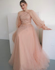 Peach Convertible Halter Neck Ball Gown