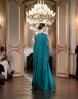Teal Embellished Chiffon Cape Gown