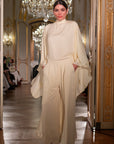 Butter Yellow Chiffon Cape Tunic Set (3 pcs)