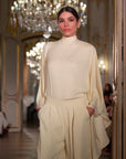 Butter Yellow Chiffon Cape Tunic Set (3 pcs)