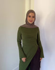 Moss Green Asymmetric Slit Tunic