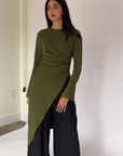 Moss Green Asymmetric Slit Tunic