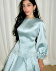 Icy Blue Embellished Satin Peplum Set