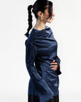 Navy Satin Ruched Tunic