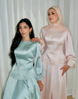 Icy Blue Embellished Satin Peplum Set