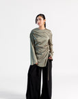 Olive Green Satin Ruched Tunic