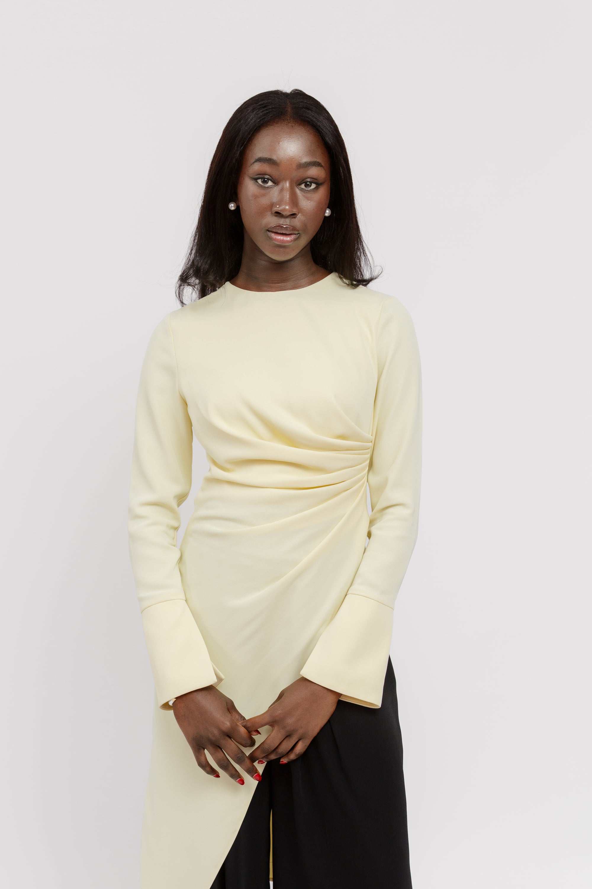 Butter Yellow Asymmetric Slit Tunic *Restocks in June '26 Summer Evenings Butter Yellow Asymmetric Slit Tunic *Restocks in June '26 Summer Evenings