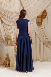 Midnight Navy Low Waisted Abaya Set (3 pcs)