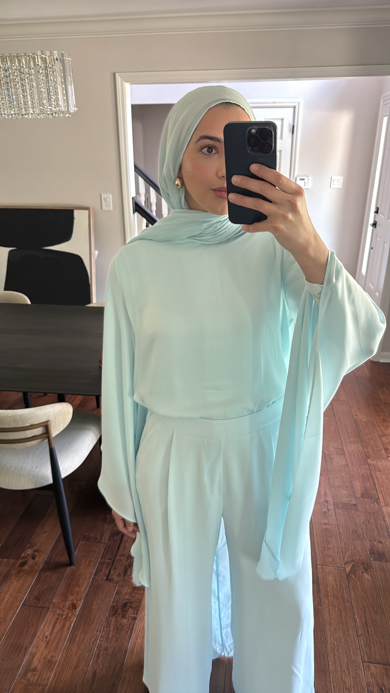 Sky Blue Chiffon Cape Tunic Set (3 pcs)- Final Sale