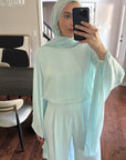 Sky Blue Chiffon Cape Tunic Set (3 pcs)- Final Sale