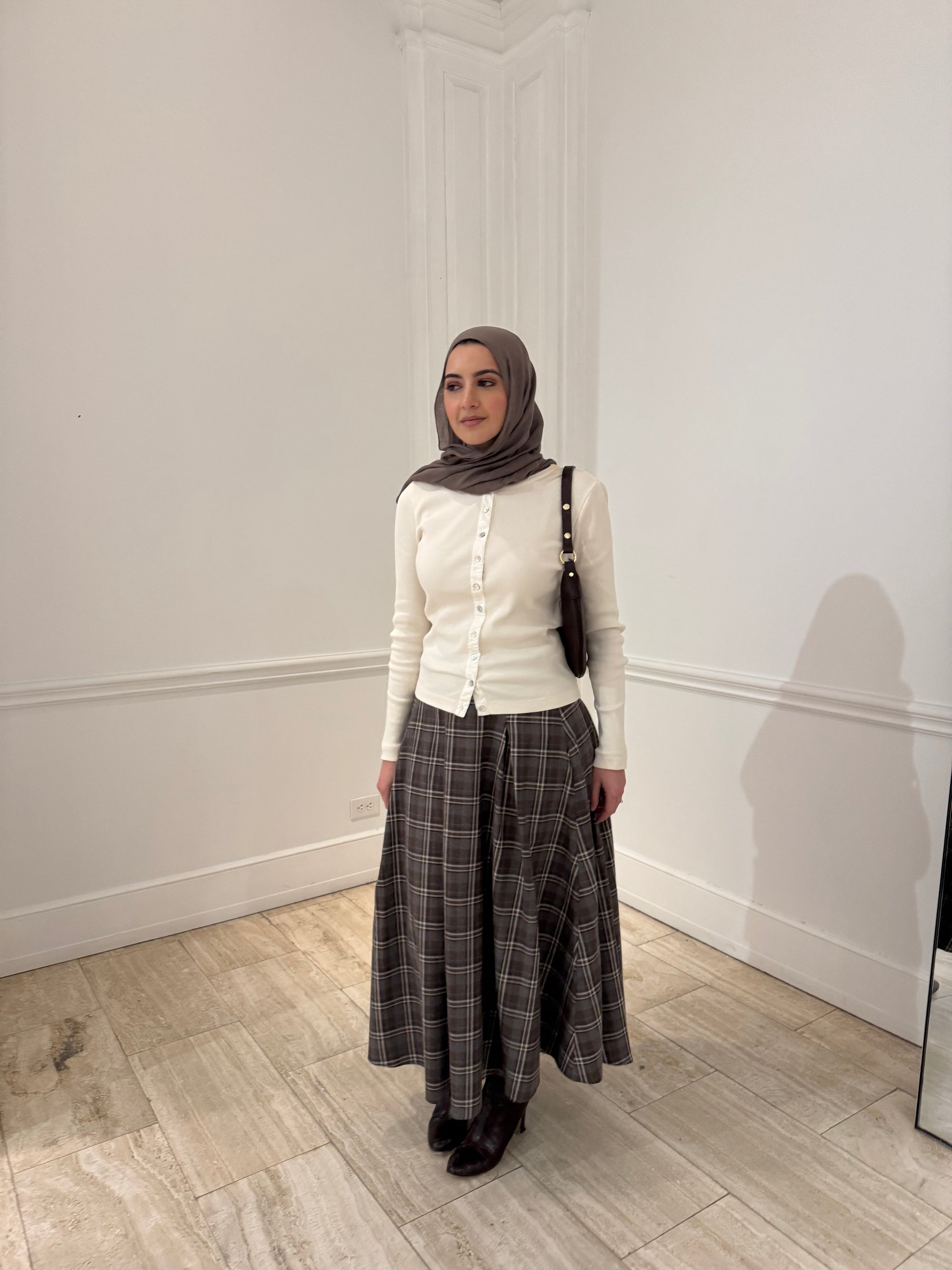 Brown Plaid Flare Skirt- Final Sale