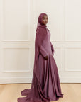 Plum Embellished Chiffon Cape Gown