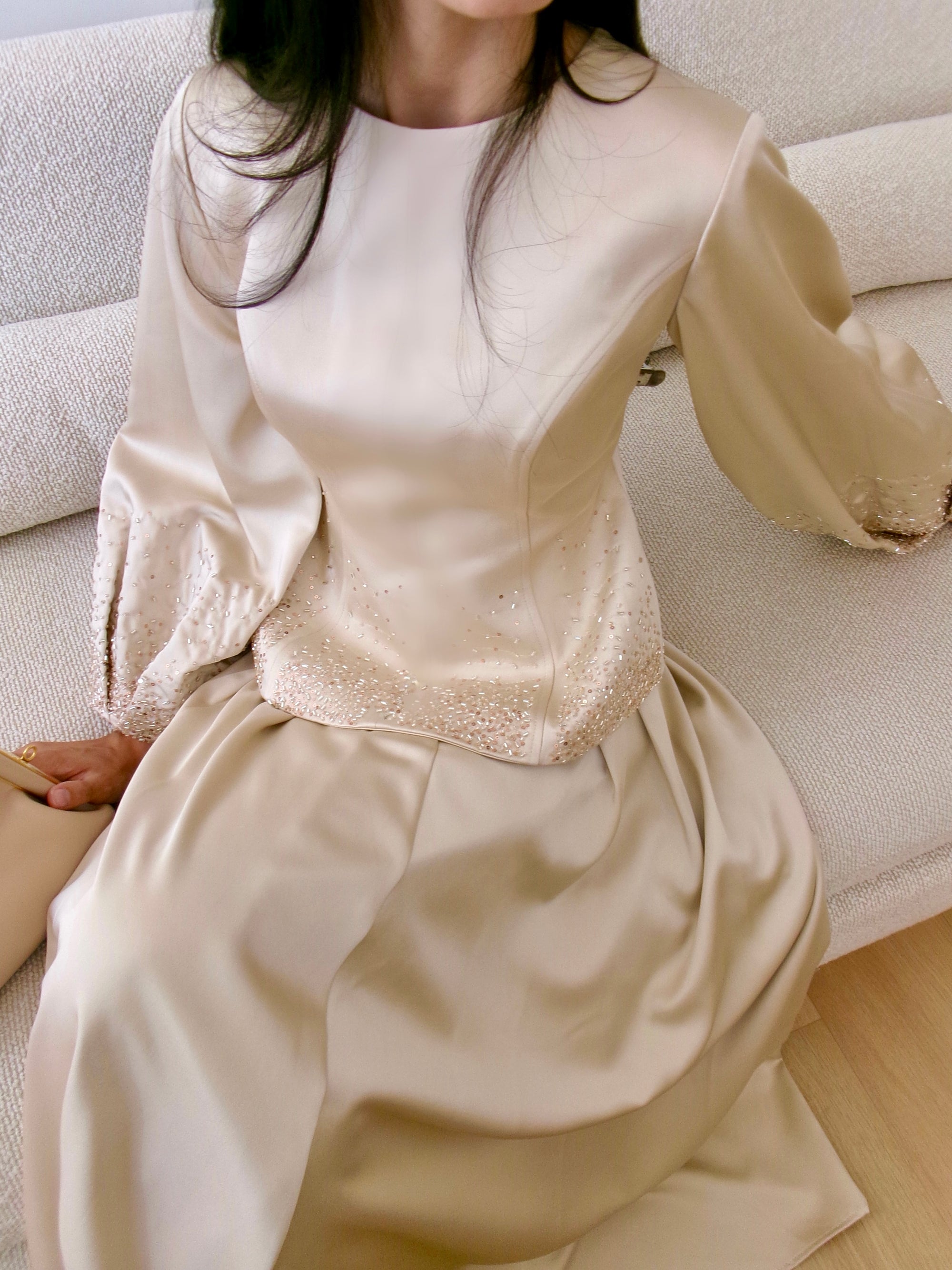 Vanilla Gold Embellished Satin Peplum Set