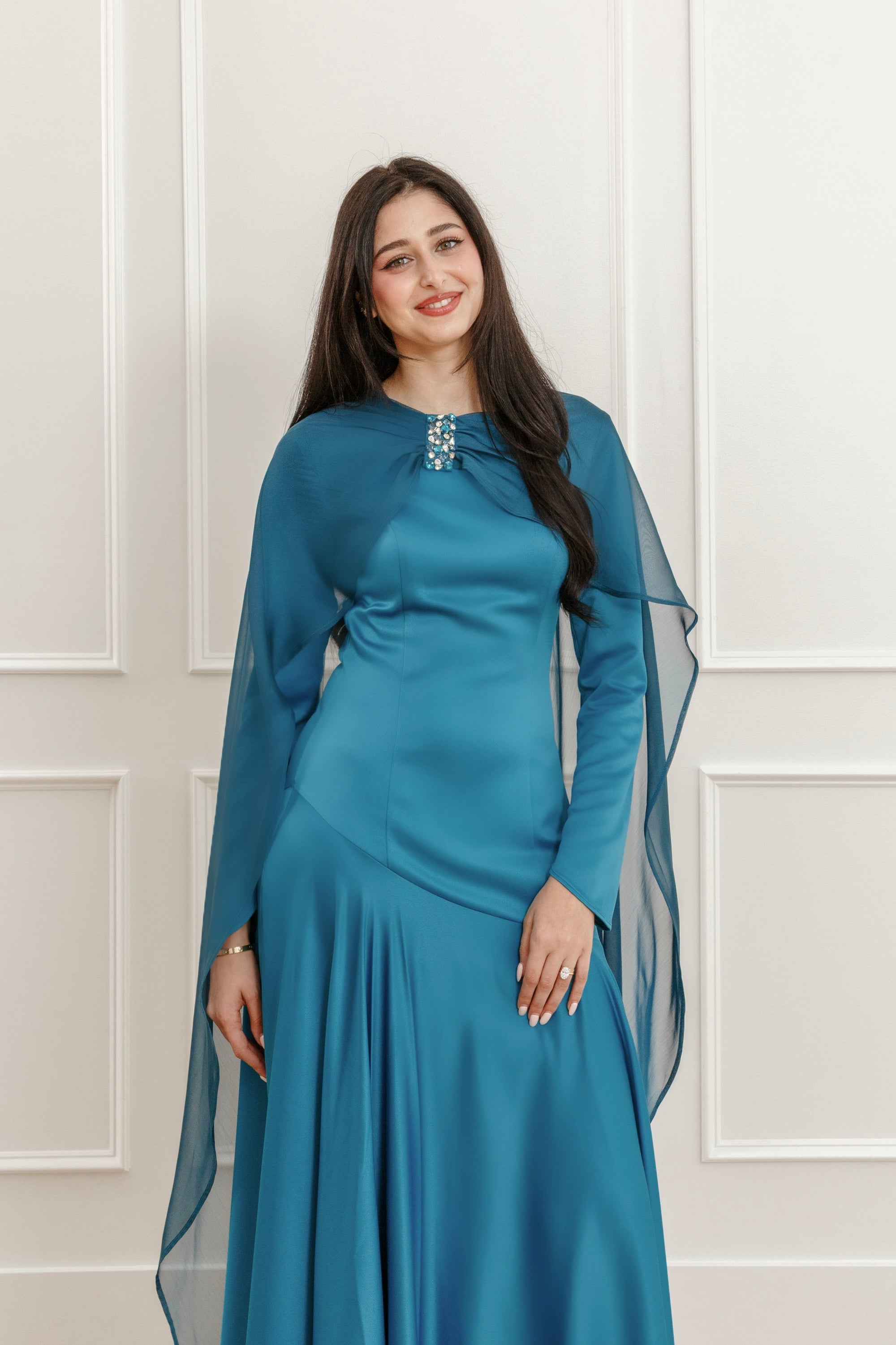 chiffon cape dress plus size Riordan Chiffon Cape Gown