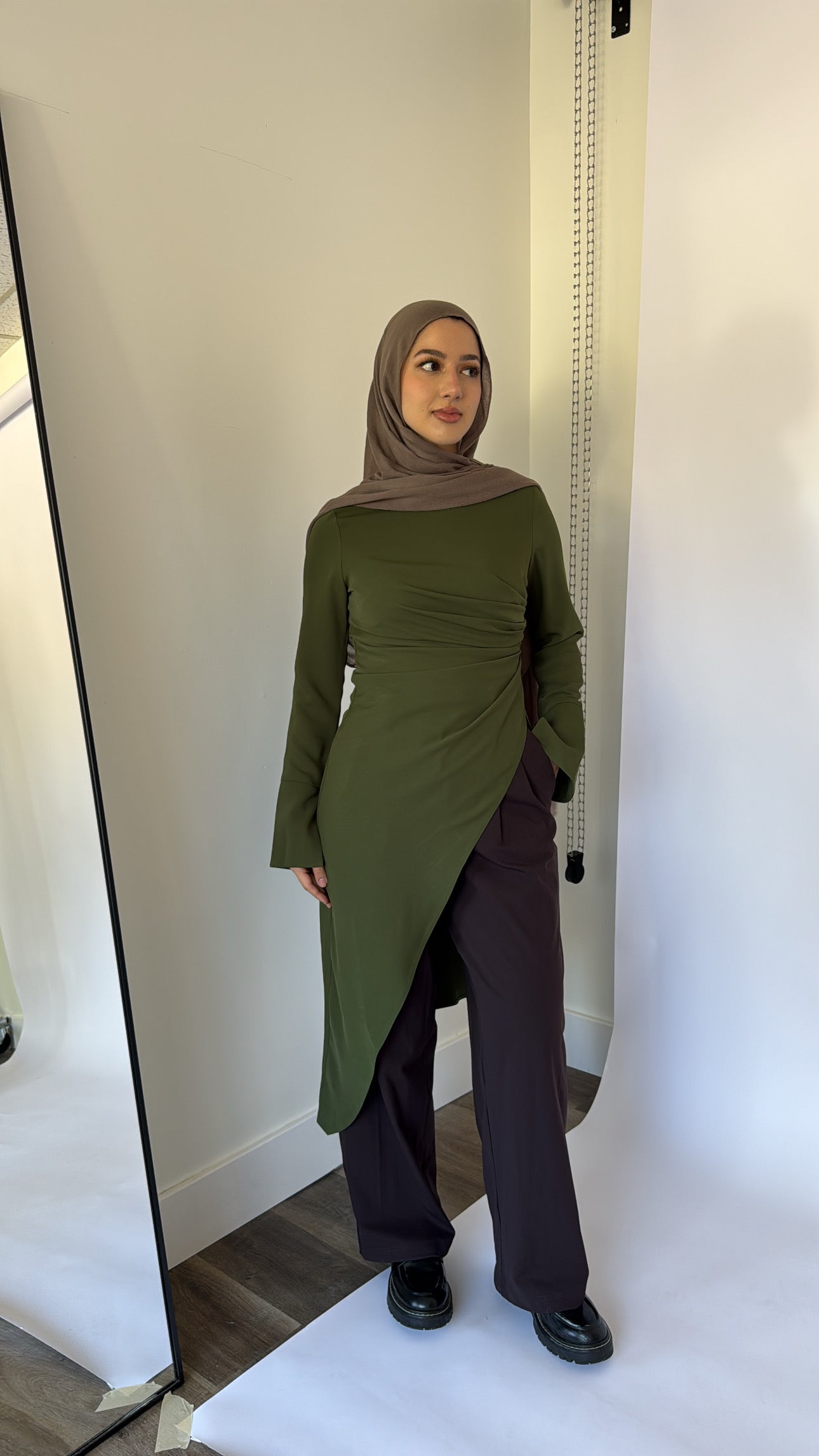 Moss Green Asymmetric Slit Tunic