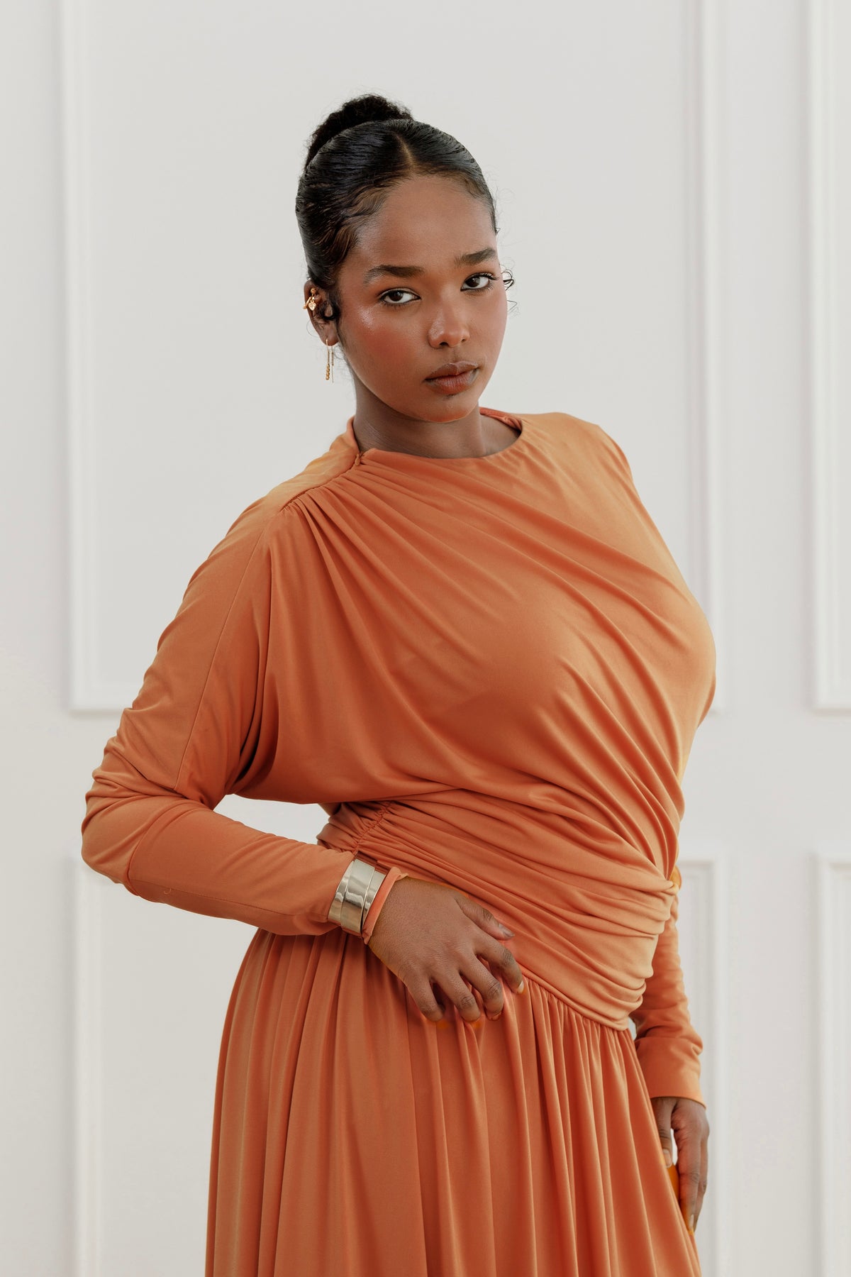Orange Batwing Jersey Maxi Dress