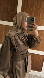 Load image into Gallery viewer, Brown Belted Balloon Sleeve Tunic
