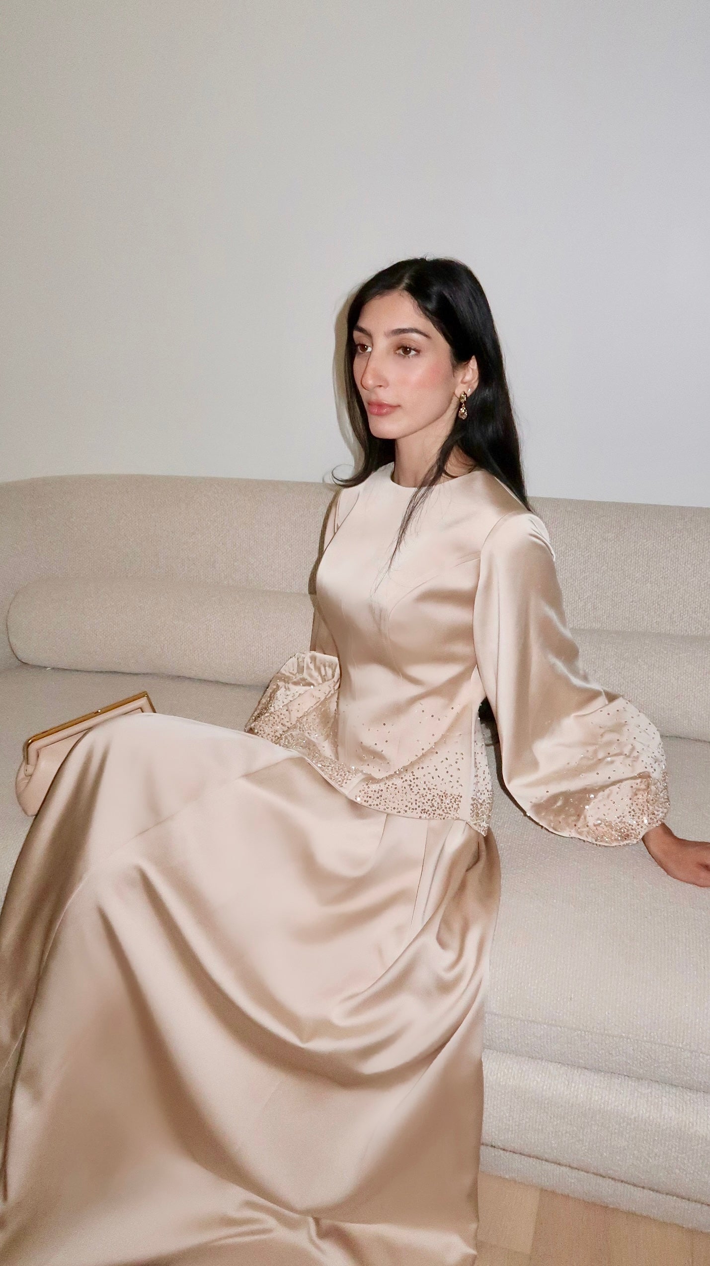 Vanilla Gold Embellished Satin Peplum Set