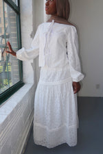 Load image into Gallery viewer, White Cotton Eyelet Lace Top &amp; Maxi Skirt Set
