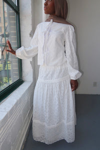 White Cotton Eyelet Lace Top & Maxi Skirt Set