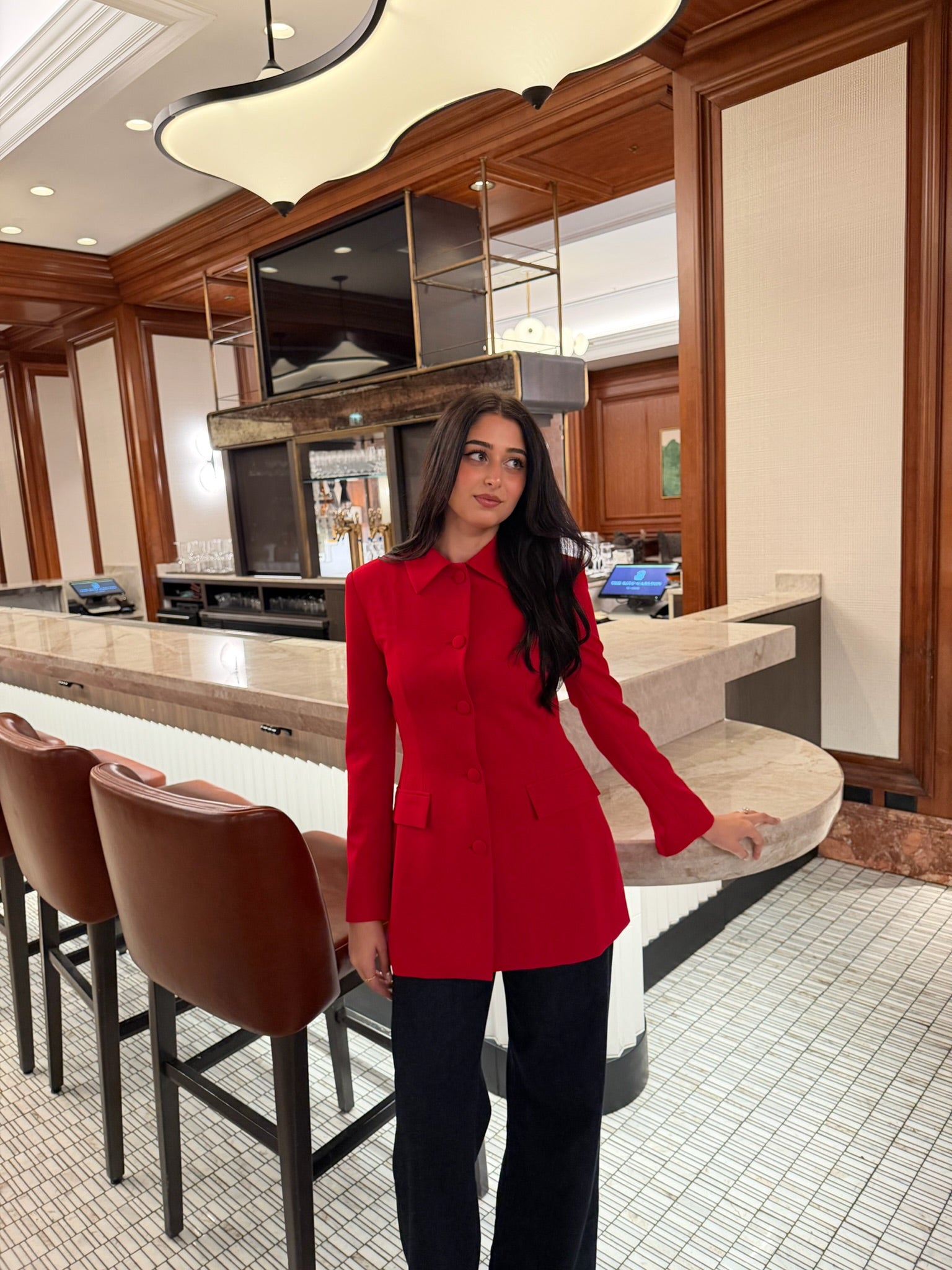 Red Peplum Buttoned Blazer