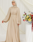 Sand Structured Belt Gown